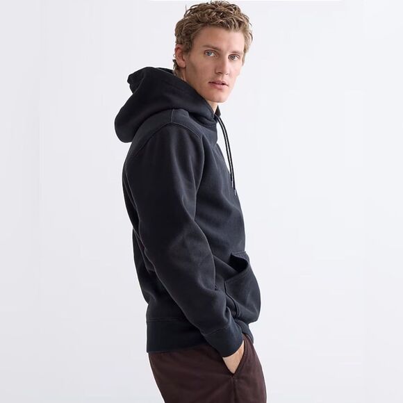 NWT J CREW TALL Heritage 14 oz. fleece hoodie in black - Picture 3 of 7